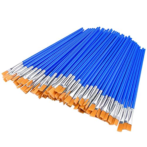 100 Pcs Small Paint Brushes Bulk, Flat Top Acrylic Paint Brushes Classroom Brush for Kids Mini Paint Brushes for Touch Up Crafts Detail Painting