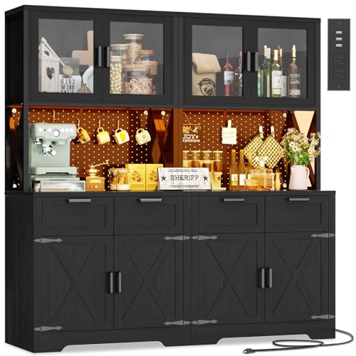 Unikito 71" Kitchen Pantry Cabinet with LED Light & Outlet