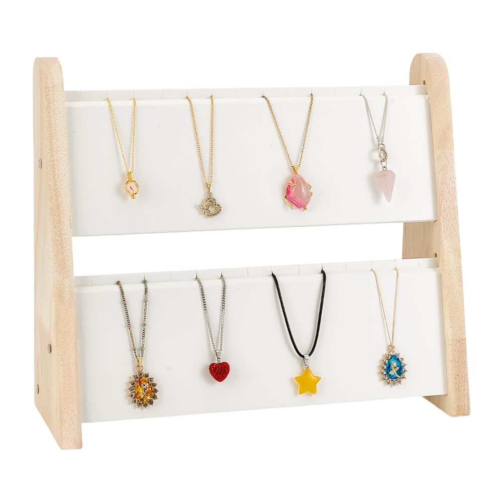 Support de collier en bois blanc présentoir bijoux 34 places vertical