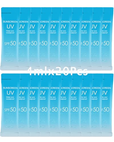 20 Pack Sunscreen SPF50+PA+++ (4ml Each),Moisturizing Travel Size Sunscreen Bulk Lightweight &Portable,Face&Body Waterproof Mini Suncreens Lotion Sun Cream Women Travel,Outdoor Vacation,Daily Use-A