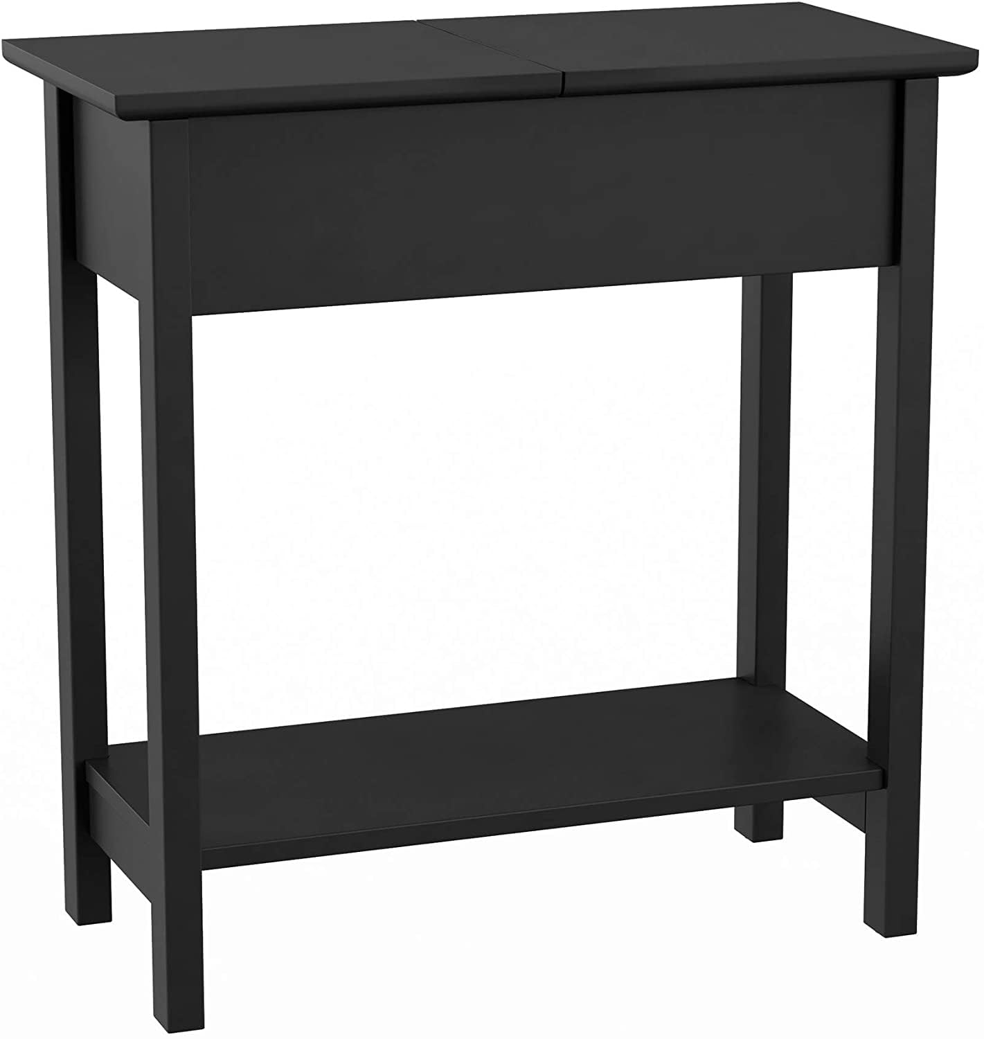 PREMZO Side Table Flip Top Nightstand Wooden Storage Unit 2-Tier Compact Design Bedside Modern Slim Coffee Couch End Table for Small Space Saving Bedroom Living Room Home Office (Black)