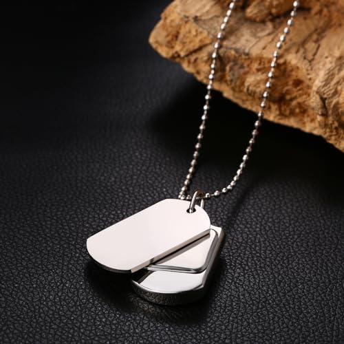 JewelryWe Zegarek kieszonkowy, spersonalizowany łańcuszek na szyję z nieśmiertelnikiem, analogowy, kwarcowy, cyfry rzymskie, prostokątny, wojskowy, nieśmiertelnik, wisiorek z grawerunkiem, łańcuszek