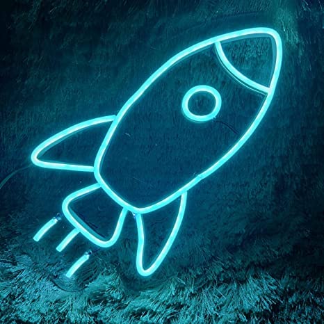 Rocket neon (7x14 inches) Neon Sign/Lights Neon LED Light, Decorative Light for Room, Glass Tube Lights Sign for Bedroom, Party and Bar (Ice Blue)