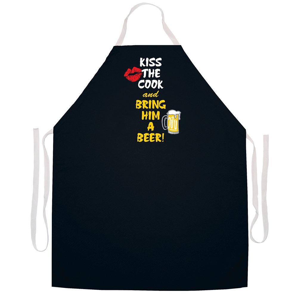 Attitude ApronsFully Adjustable Kiss The Cook and Bring Him A Beer Apron-Black