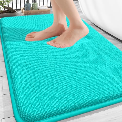 Image of OLANLY Thick Memory Foam Bath Mat Rug 30x20, Extra Soft Absorbent Bathroom Rug, Quick Dry Bath Mats, Non-Slip, Machine Washable Carpet for Bathroom, Tub and Shower, Home Decor Accessories, Teal