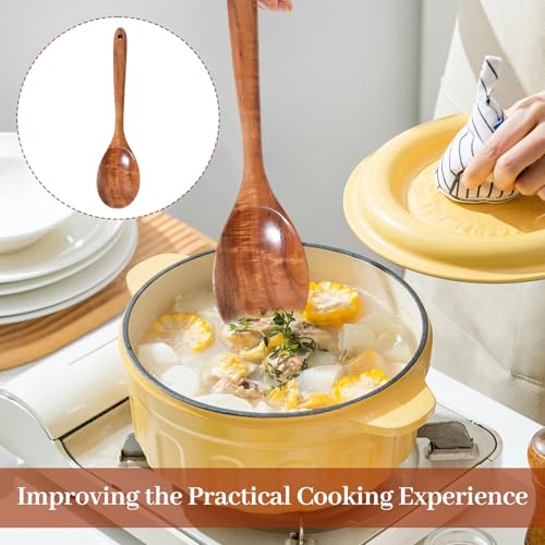 2PCS Wooden Spoons for Cooking,Heat Resistant Wooden Cooking Utensils,Large Wooden Spoon,for CookingNon Stick Kitchen Utensil,Natural Wood Corner Spoon Round Spoon,for Cookie Non Stick Kitchen Utensil - Image 5