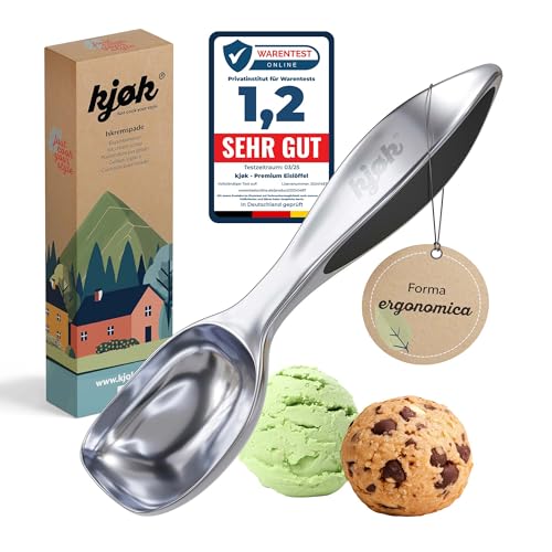 kjøk Premium Cucchiaio da Gelato in lega di zinco, cromata opaca - Porzionatore per Ice Cream - Paletta per gelato - Pallinatore per impasti, meloni, riso o polpette