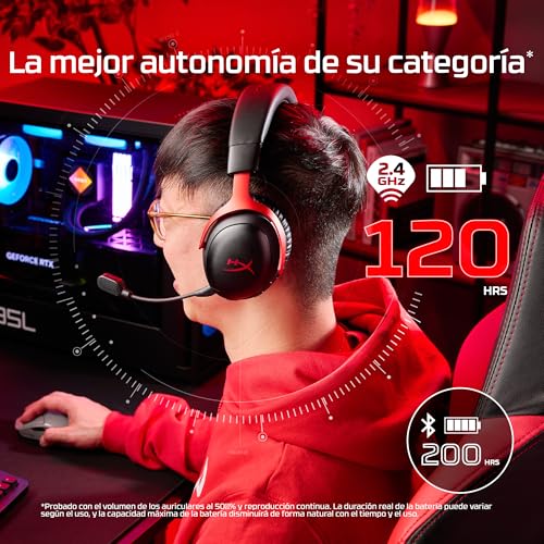 Miniatura 3 de HyperX Cloud III S - Auriculares Gaming inalámbricos, Bluetooth, 2.4Ghz, PC, PS5, Xbox, Drivers 53 mm, DTS, micrófono 10mm, batería hasta 200h, Negro