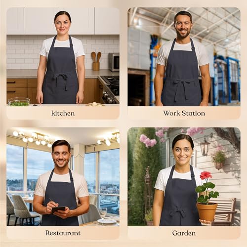 Image of CRASOME Kitchen Apron for Men & Women | Unisex Cooking Apron with 2 Front Pockets and Adjustable Straps | Apron for Chef, Hotel, Cafe, Restaurant, Gardening, Workshop