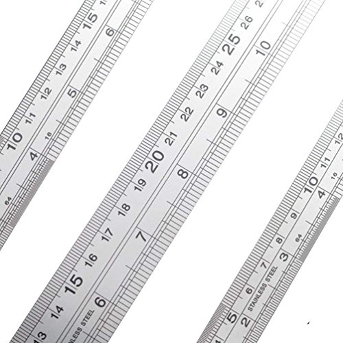 3PCS Stainless Steel Office Ruler Set Straight Edge Measuring Tool 12 Inch & 8 Inch & 6 Inch Metric and Imperial Precision Metal Rulers Kit for Engineering & Teaching & Office