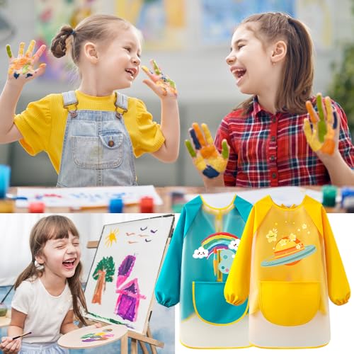 FYting Malkittel schule 1. klasse, malschürze kinder schule ab 6 jahre, malkittel kinder 8-10 jahre, malschürze kinder, Sicheres TPU-Material, wasserdicht, wird keine schmutzige Kleidung (Gelb)