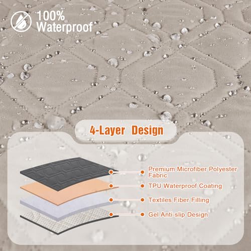 Image of VANSOFY Waterproof Recliner Couch Covers Washable, Khaki,2 Seater XL | 1-Piece, Non-Slip with Elastic Straps, Sofa Cover with Pocket for Dogs, Pets