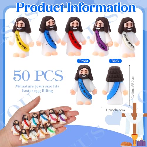 image for Bememo 50 Pcs Mini Jesus Figures Easter Jesus Loves You Jesus Toys Lit