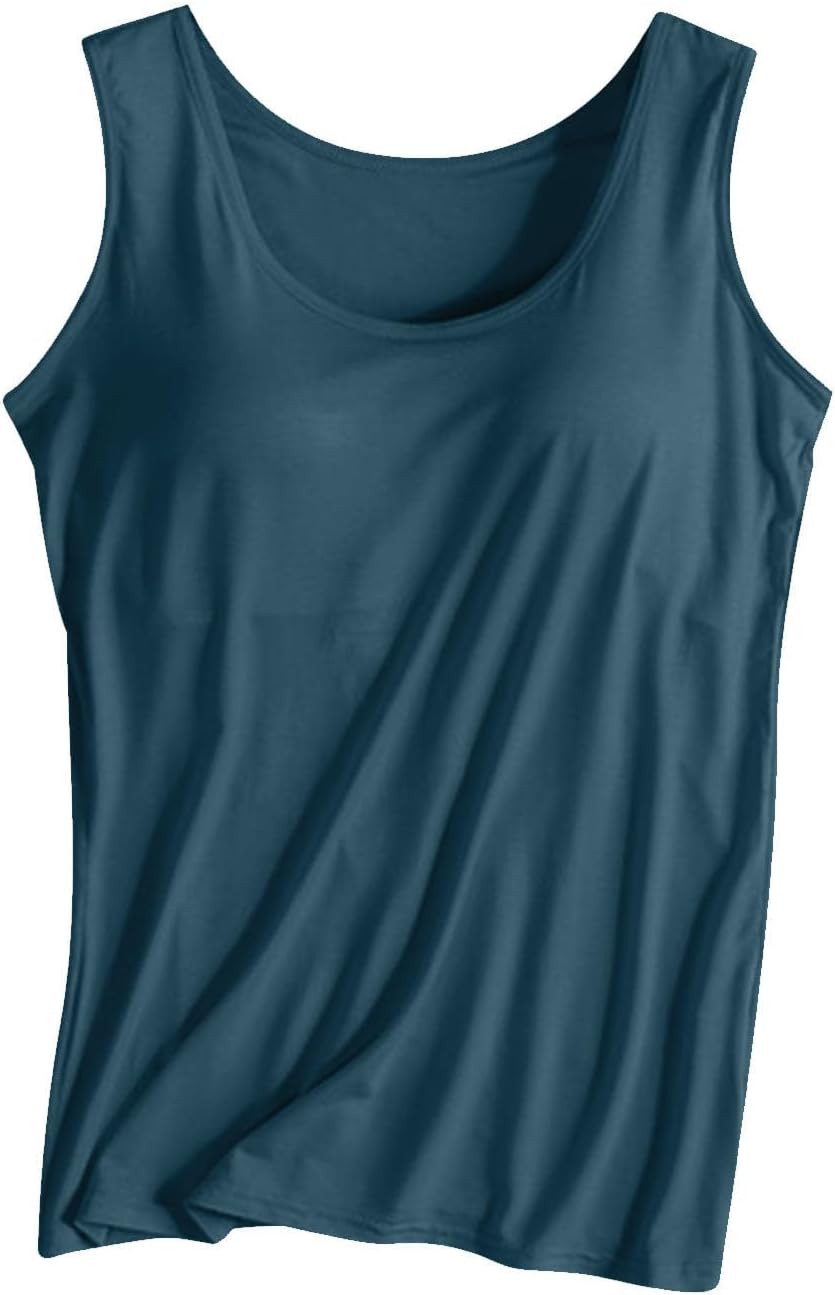 Women's Tank Tops with Built in Bra Padded Summer Sleeveless Wide Strap Basic Sleepwear Workout Yoga Camisole Top