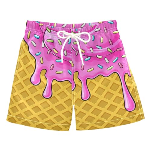 FLildon Ice Cream Cone Little Boys Swim Trunks with Mesh Lining Quick Dry Beach Board Shorts, 3T
