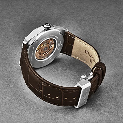 Manager Men's 'Open Mind' Silver Dial Brown Leather Strap Automatic Watch MAN-RO-05-BL3