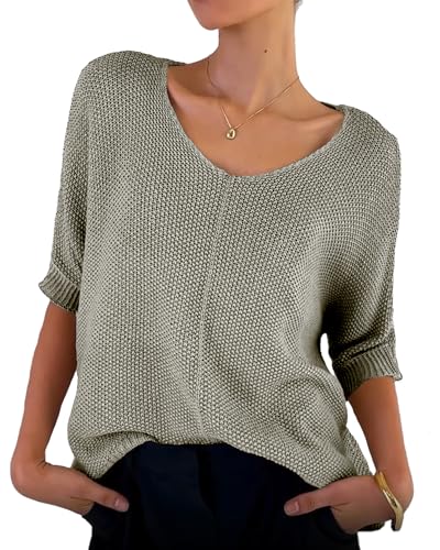 Women's 2025 Fall Fashion Sweaters V Neck Batwing Half Sleeve Lightweight Sweater Pullovers Trendy Knit Tops4