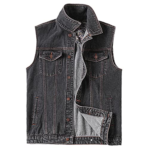 Veste denim homme grande taille en coton noir veste sans manche décontractée pour automne