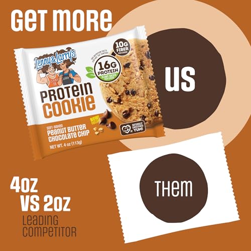 Image of Lenny & Larry's Protein Cookie, Peanut Butter Chocolate Chip - High Protein Snacks with 16g Plant Protein, 10g Fiber, Soft-Baked, Vegan, Non-GMO | 4oz, Pack of 12