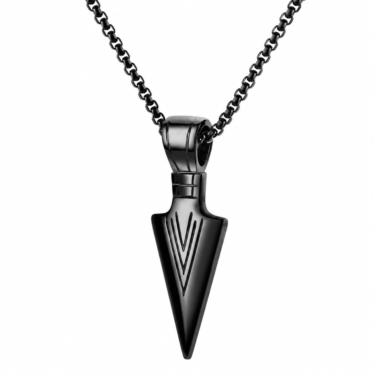 Black Arrowhead Pendant Necklace, Stainless Steel, Box Chain, Men's Jewellery Men's Fashion Jewellery Solid Spear Point Arrowhead Pendant Necklace With Chain For Boys and Men Pendant-image-24