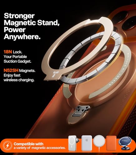 Image of TORRAS Ostand Q3 Air Original for iPhone 17 Pro Max Case, 360 Magnetic Stand, MagSafe Compatible, Mil-Grade Drop Tested, Camera Control Button, Shockproof for 17 Pro Max Cover, Horizon Orange