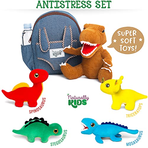 Naturally Kids Dinosaur Plush Toys Set 4 W Backpack - Dinosaur Toys For Kids 3-5 - Dinosaur Backpack W Stuffed Animals - 2 4 5 Year Old Boys Girls Gifts - Stress Relief Sensory Fidget Toy Super Soft #TOP4
