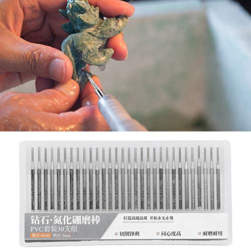 Felsen -Gravur -Werkzeug, 30pcs Schleifnadel -Set Diamantbohrer Bits Emery Zylindrische Flache Kopf Elektrische Bits Accessoires Diamant Schleifköpfe 1,5 Mm