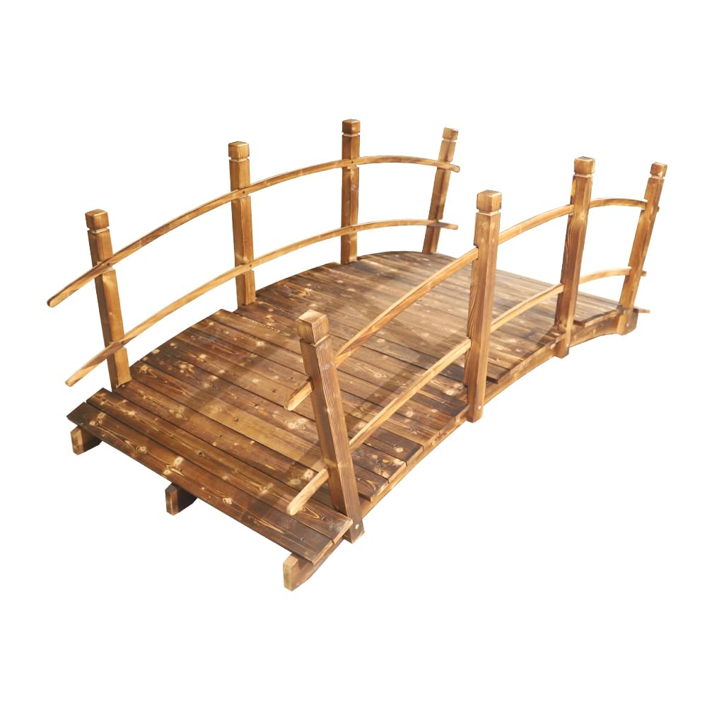 Yatai Decor Solid Wood Garden Bridge Classic Wooden Arch with Safety Rails Stained Finished Footbridge Garden Bridge For Outdoor Landscaping Backyard Walkway Farm Lawn Decoration