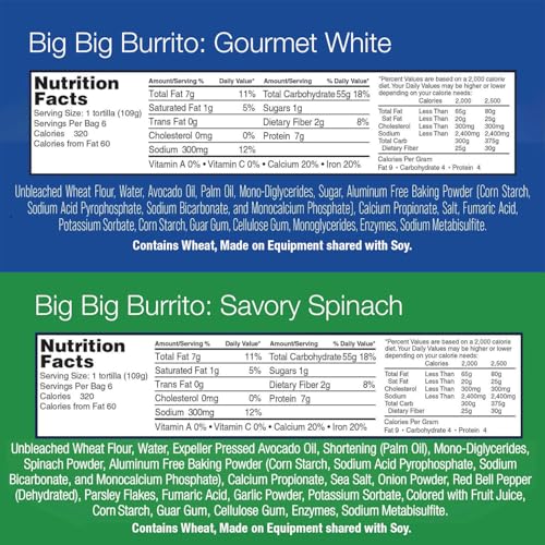 Mr. Tortilla Big Big Burrito Wraps - 12-13\" - Small-Batch Artisan Tortillas, Restaurant Size, Made with Avocado Oil - Vegan Kosher (Spinach/White, 12 Wraps) - Thumbnail 7