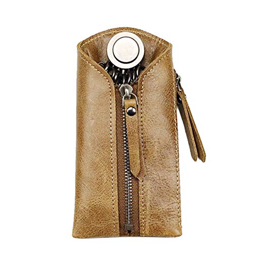 Preisvergleich Produktbild QZF Schlüsseletui Retro Herren-Leder-Haushalt-Karten-Kasten-S... ultradünne Multifunktions-Großraumgeldbörse Auto-Schlüssel-Geschenk (Khaki)