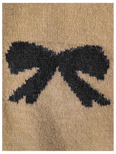 Image of RoseSeek Girl's Bow Graphic Sweaters Crewneck Long Sleeve Knit Pullover Tops Drop Shoulder Knitwear