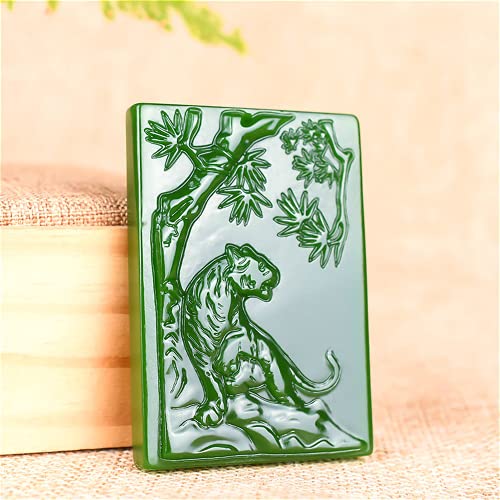 Collier pendentif tigre en jade vert naturel sculpté à la main, bijou authentique