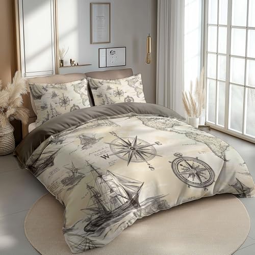 Housse de couette 220x240 cm microfibre douce anti-plis carte rétro - 4