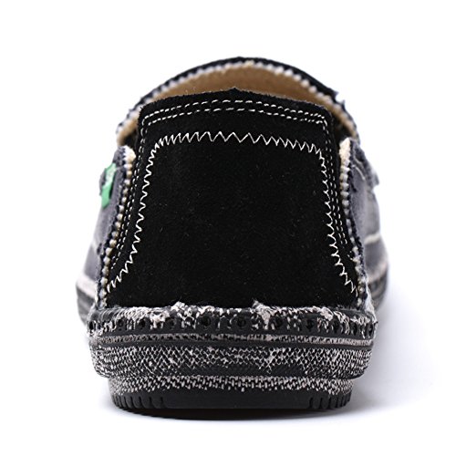 LEADER SHOW Men's Casual Slip On Flat Loafers Comfortable Walking Canvas Boat Driving Shoes3