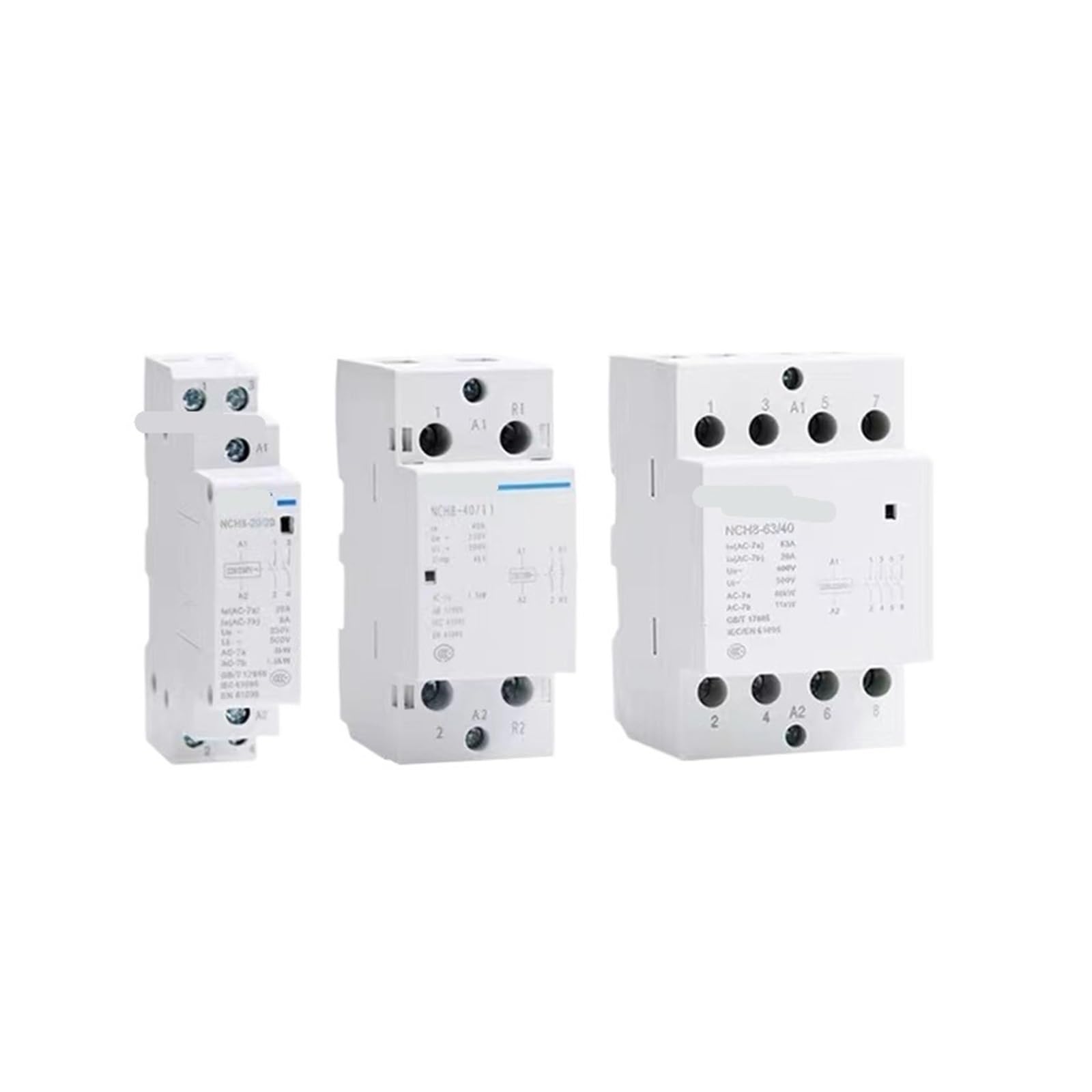 Stycznik domowy AC typu Rail NCH8 20A 25A 40A 63A, 1 sztuka, 220V 230V 380V 400V 1NO1NC 2NO 2NC 4NO 1 pojedynczy 3 trójfazowy (NCH8-40,4NO)