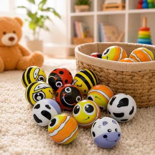 Image of Asera 12 Pcs Colourful Animal & Insect Design Soft Sponge Balls for Kids | Lightweight Indoor & Outdoor Play | Stress Relief Toy | Birthday Return Gifts, Party Favors