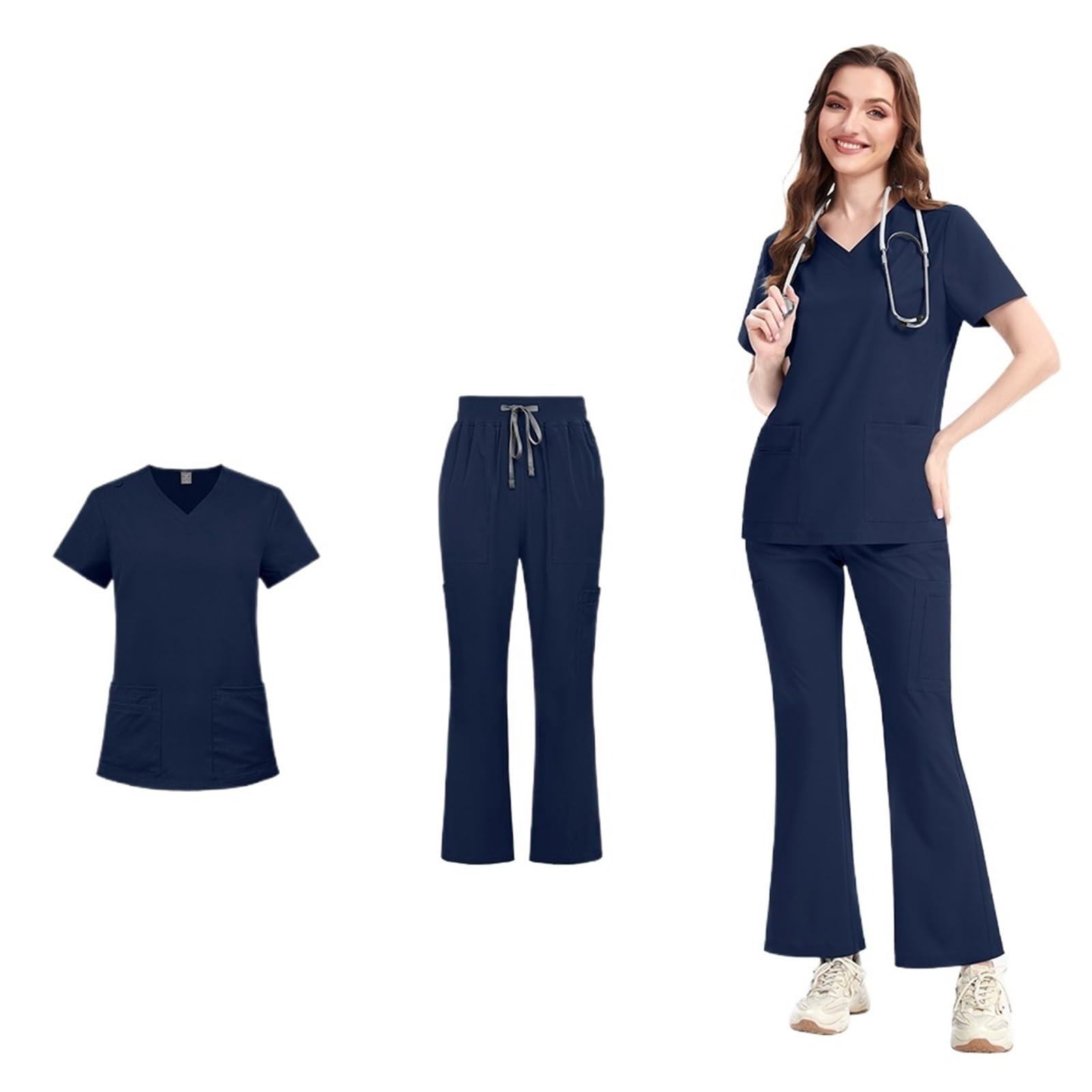 AHUFGN Nurse Scrubs Women Scrubs Suit Hospital Uniforms Medical Nursing Top Pant Short Sleeve Nurse Uniform Set Women(Color 9,L)