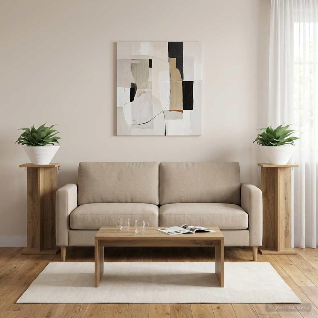 Supporto per piante, 2 pezzi, in legno, ingegneria, rovere, artigianale, 25