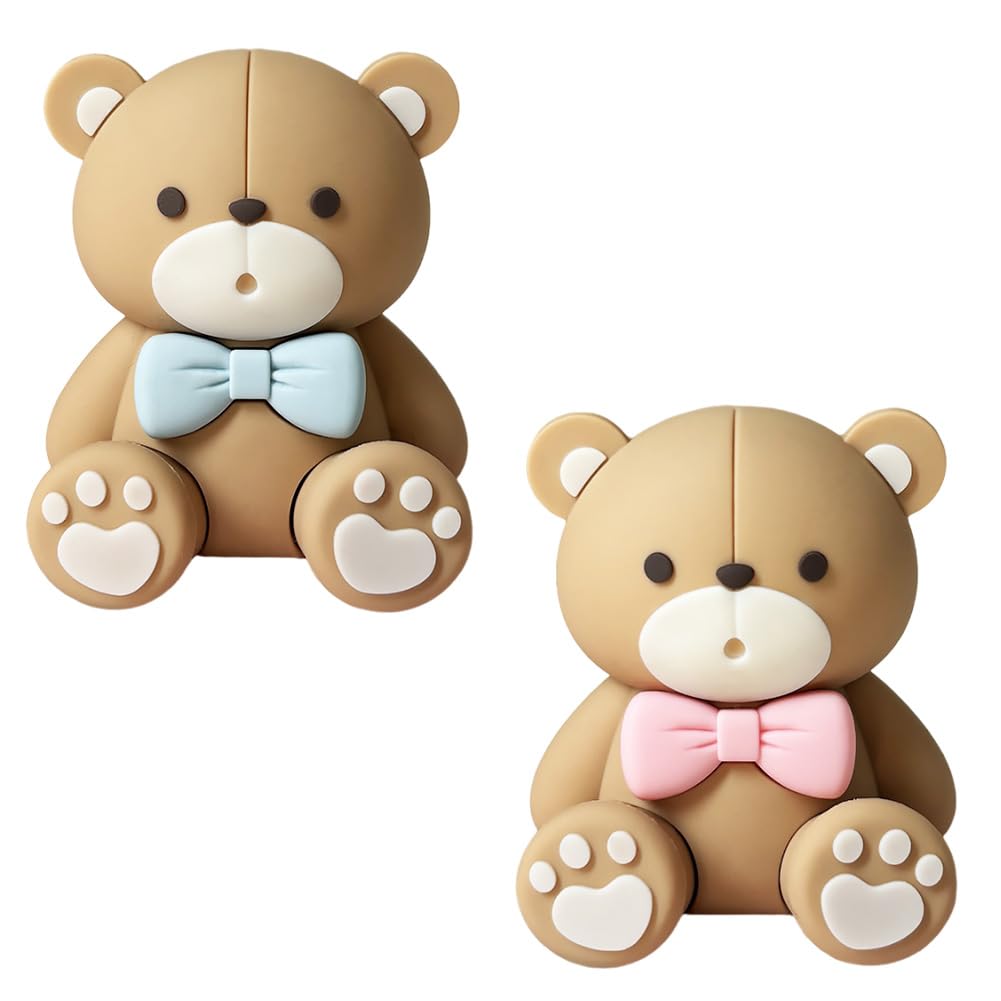 ZPSOSPZ 2 PCS Teddy Bears Cake Topper,Gender Reveal Cake Decoration Baby Shower Cake Decoration Big Bear Baby Shower Party Supplies Teddy Bear Decoration