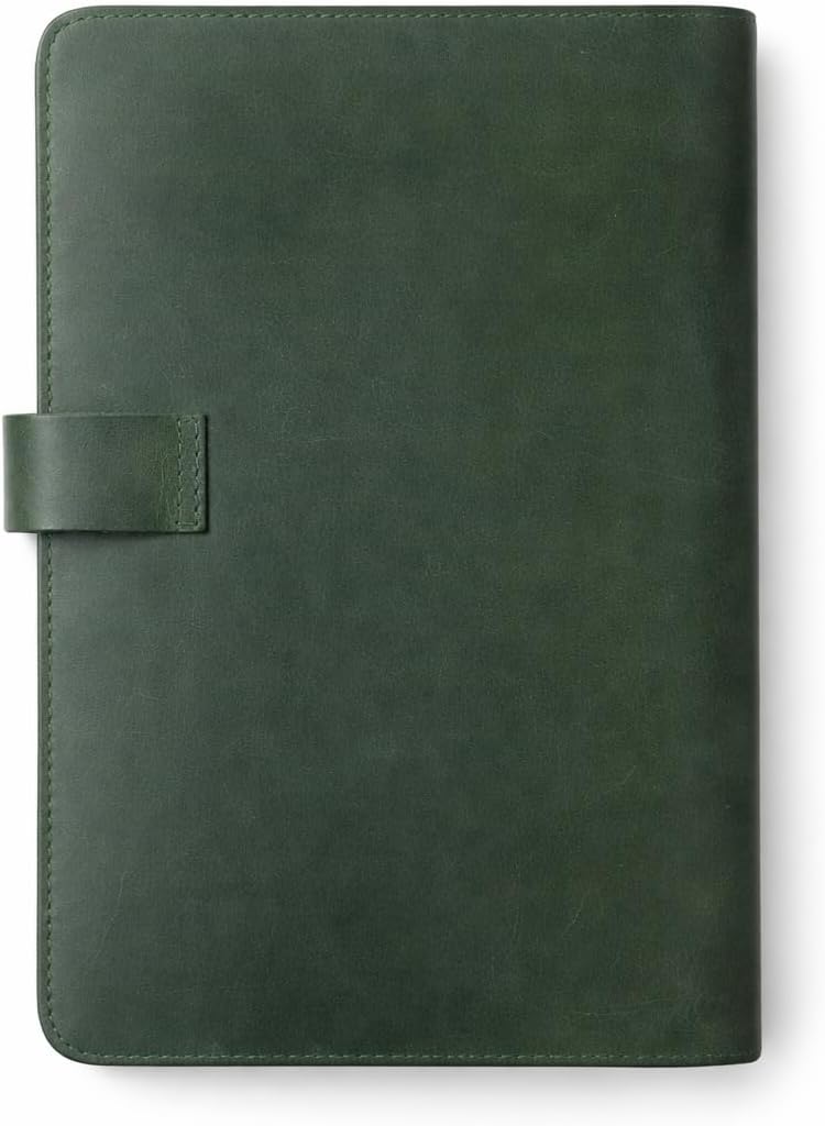 Premium Leather 3-Ring Binder Portfolio, 8.5x11 Inch Letter Size Organizer Folder, Refillable 3-Hole Paper BusinessBinder, Resume Folio for Men and Women (Green)