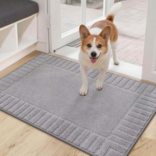BEQHAUSE Door-Mat-Non-Slip Dirt Trapper Door Mats Low-Profile Front Door Mat Absorbent Floor Mats for Entryway Washable Mud Resistant Home Entrance Doormat,Light Grey,24"x36" Light Grey 2' x