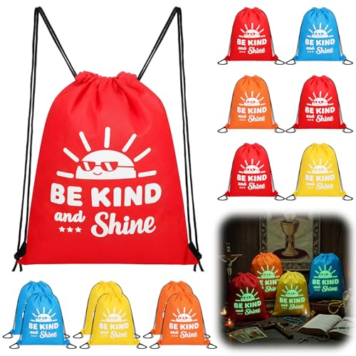 Image of 12 Pcs Be Kind and Shine Drawstring Backpacks Bulk 12 x 15 Inch