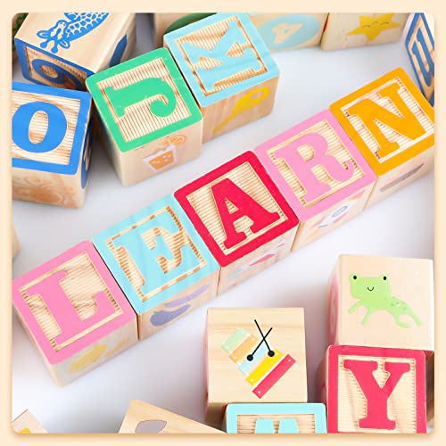 Fopnets Wooden Abc Building Blocks 36 Large Stacking And Building Blocks For Toddlers Colorful Alphabet Number Icons Preschool Educational Montessori Toys For Boys Girls Gifts #TOP3