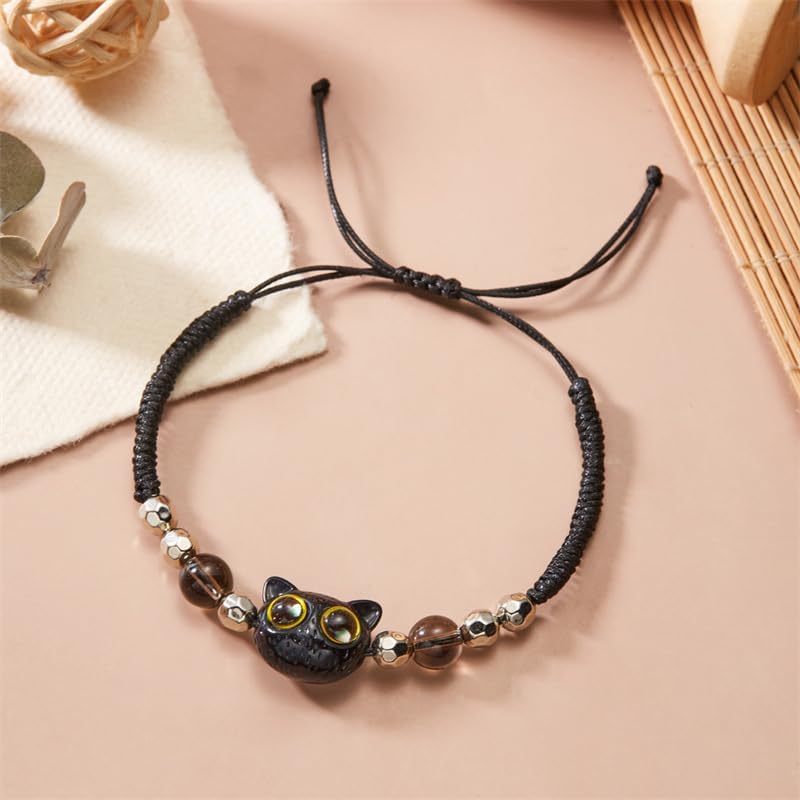 Black Cat Strand Bracelet Kawaii Kitten Adjustable Braided Bracelet Friendship Birthday Jewelry Gifts for Animals Lovers4