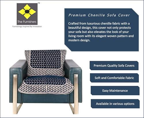Image of Premium Chenille Woven Anti-Slip 1 Seater Sofa Cover | L-Shape Sofa Seat Protector for Living Room | Durable & Stylish Slipcover - Navy Blue - 3D