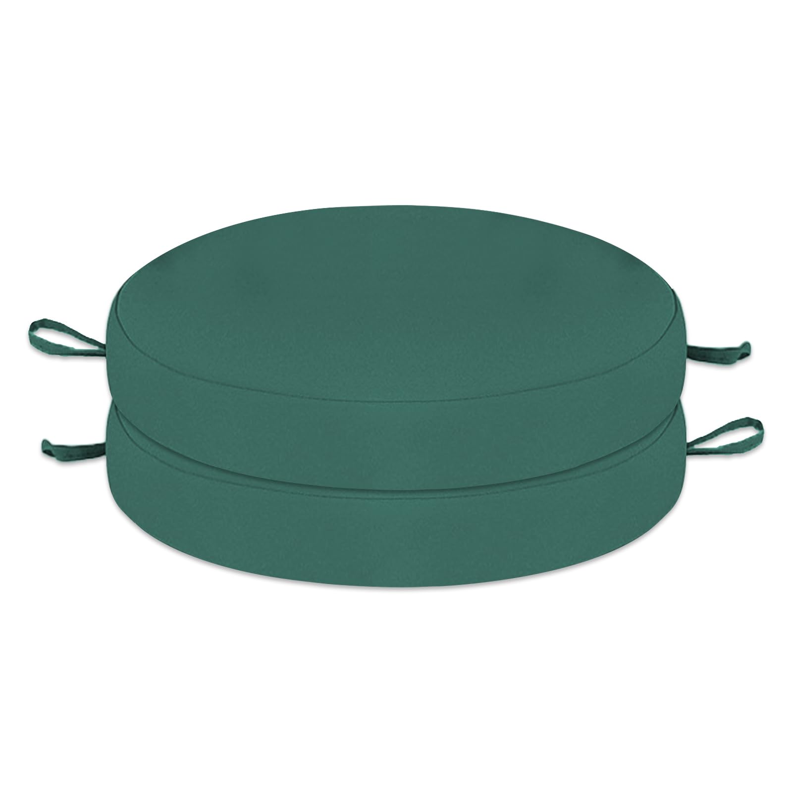 Wokuaile Outdoor Bistro Chair Cushions Set of 2, Waterproof Outdoor Round Seat Cushions with Ties for Home Garden Furniture, Dark Green, 15x15x3 In