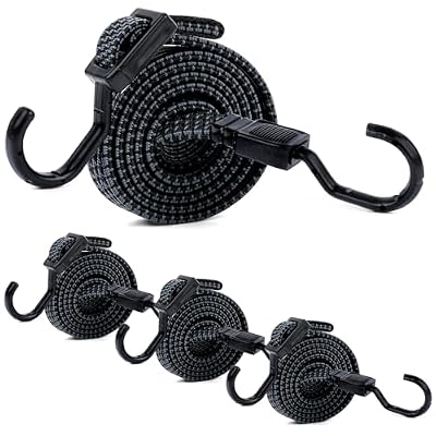 AiQInu Pulpos Elasticos 4 Piezas, 100cm Ajustable Gomas Elasticas con Gancho, Cuerda Elastica 1M para Camping, Mudanzas, Lonas, Portaequipajes, Coches y Bicicletas (Negro)