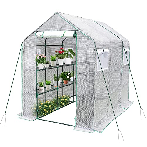 Rocomoco Green Houses For Outside With Screen Windows, 84 X 56 X 77 Inch Walk-In Greenhouses For Outdoors, 3 Tier 21 Sturdy Shelves Portable Garden Plant Greenhouse Heavy Duty With Durable Pe Cover #TOP5