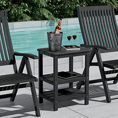 Ferfalder 3 Tier Outdoor Side Table Adirondack Side Table Hdpe End Table Patio Side Table Rectangle Tables For Outdoor Backyard Garden Balcony Black #TOP2