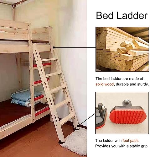 Solid Wood Bunk Bed Ladder, Non-Slip Feet Pads, Multi-Function Replacement, 59" High Straight Ladder for Bunk Beds, Durable and Safe Design, Easy to Use